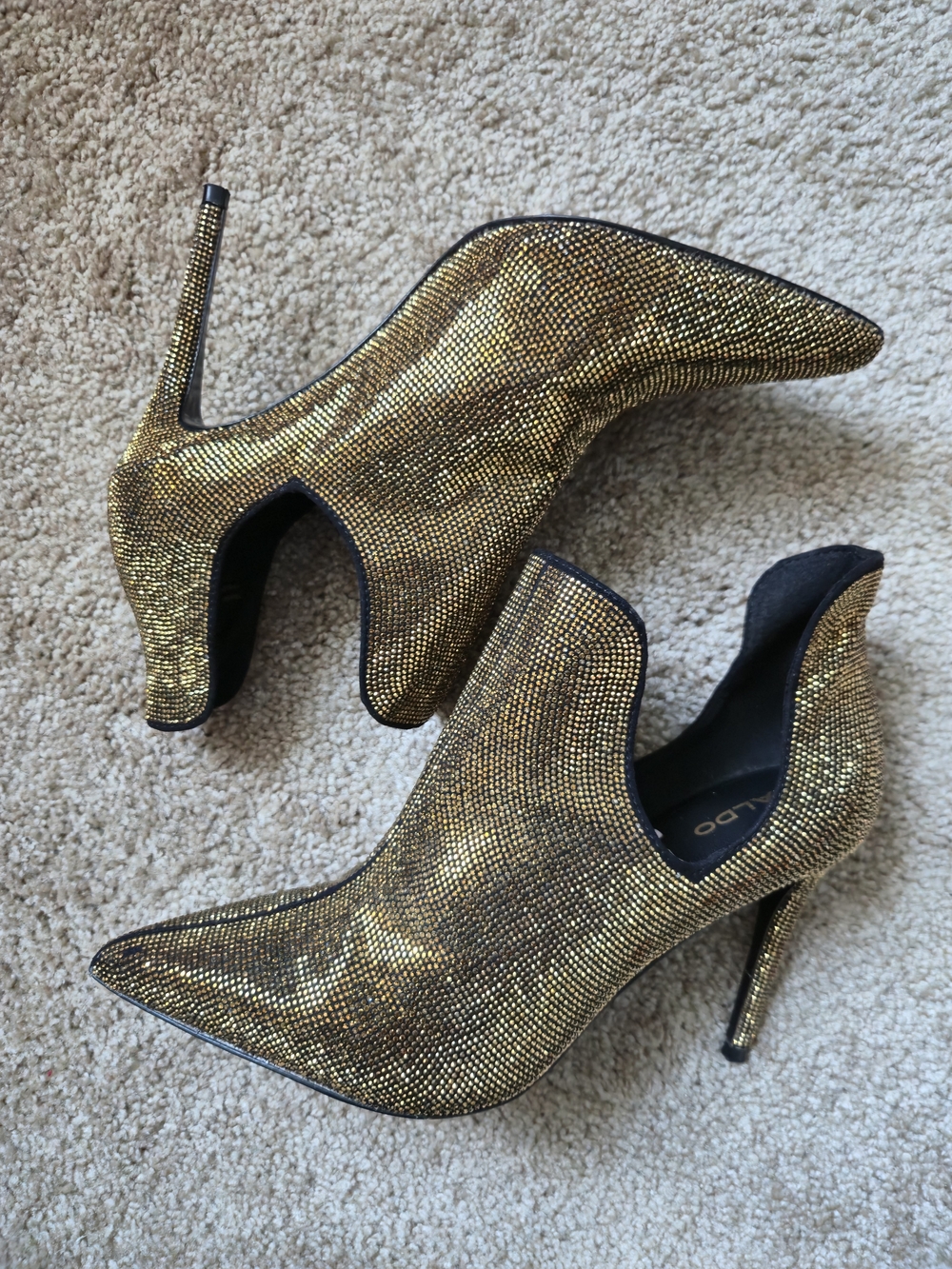 Aldo Gold Crystal Pointed Toe Stiletto Ankle Booties